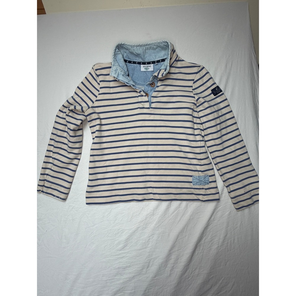 HIHO Tortola BVI Women Striped Nautical Pullover Sweatshirt Blue Cream Small